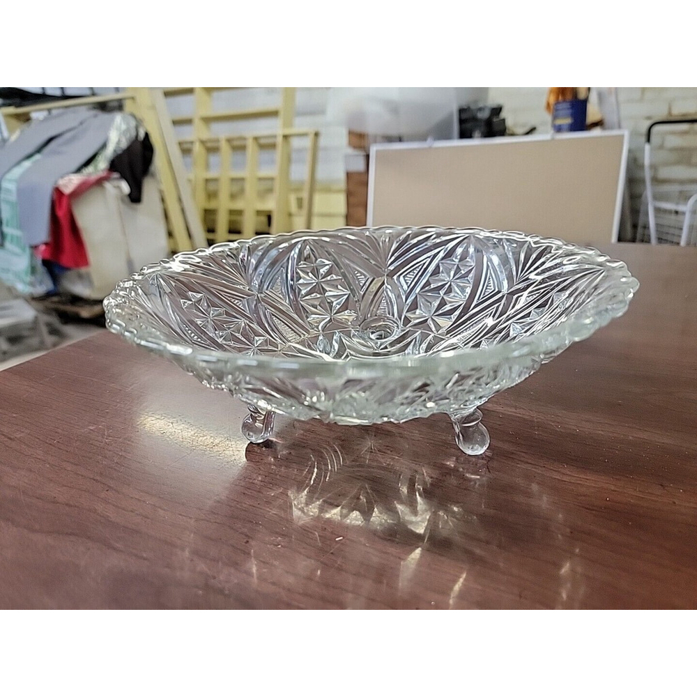 Vintage Anchor Hocking #AHC26 Arches & Fan 3-Toed Bowl 9-1/4 Inch Clear Glass
